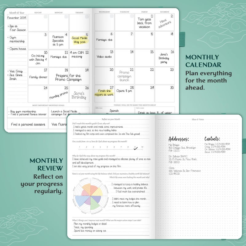 Legend Planner PRO â€“ Deluxe Weekly & Monthly Life Planner to Increase Productivity and Hit Your Goals. Time Management Organizer Notebook â€“ Undated â€“ 7 x 10" Hardcover + Stickers â€“ Viridian Green - Image 4
